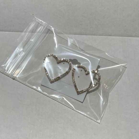 Gold Heart Rhinestone Stud Earrings - Picture 4 of 5